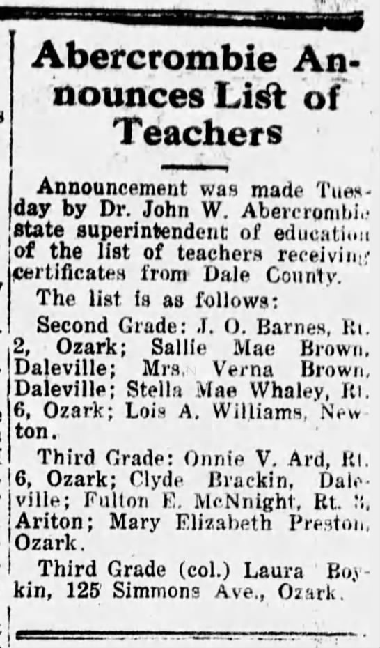 19230829 Southern Star New Teachers Sallie Mae Brown p7col7