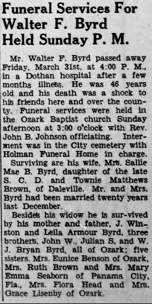 19440406 Southern Star Funeral for Walter Byrd p1col7